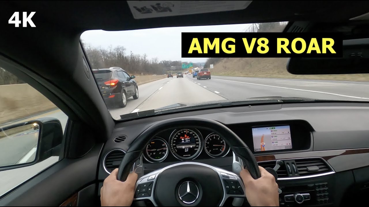 W204 C63 AMG POV DRIVE WITH LOUD EXHAUST ON HIGHWAY