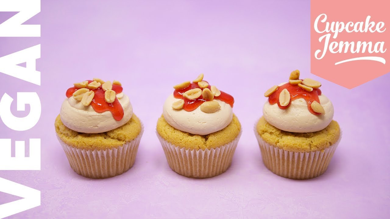 VEGAN Peanut Butter & Jam Cupcakes Recipe & Tutorial | Cupcake Jemma