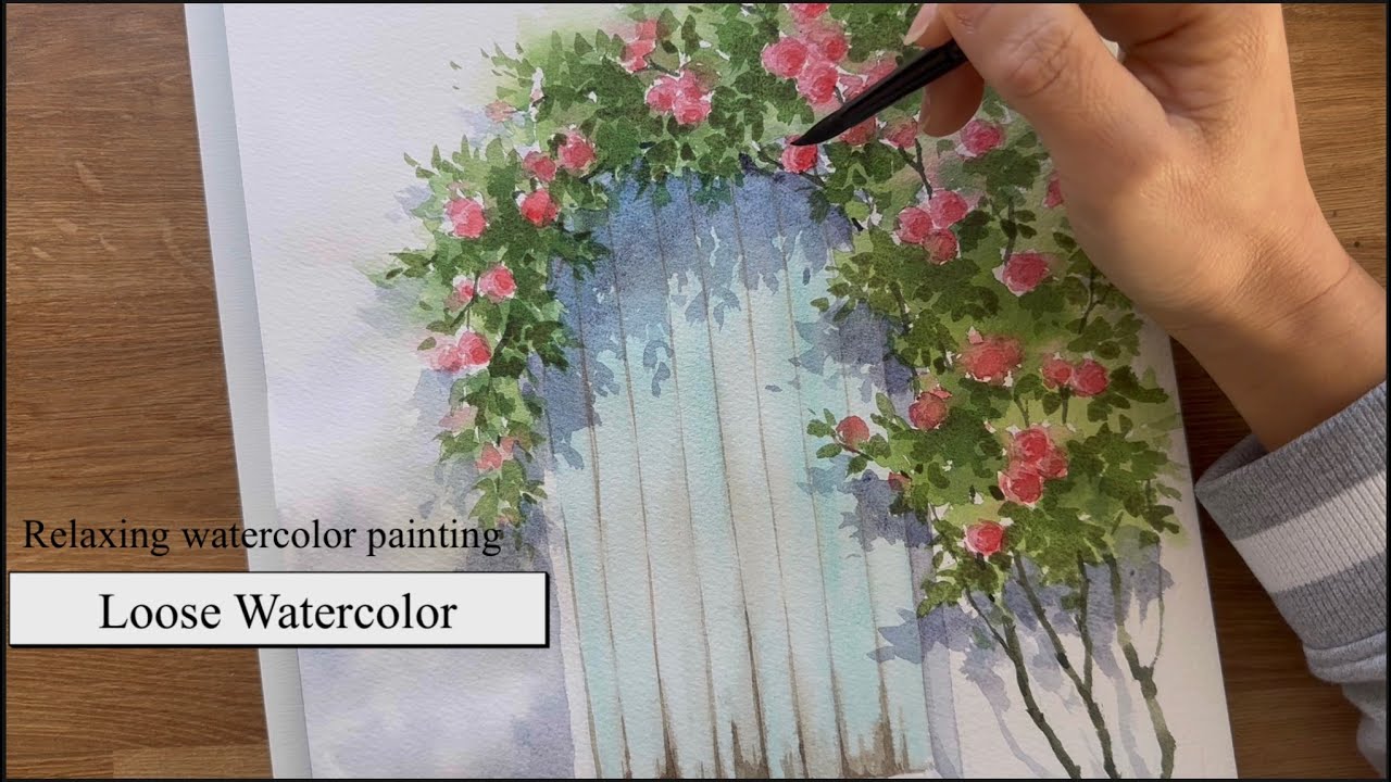 취미 수채화/ 편하고 쉽게 즐기며 넝쿨장미 그려볼게요(Relaxing watercolor painting with my favorite color/ loose watercolor)