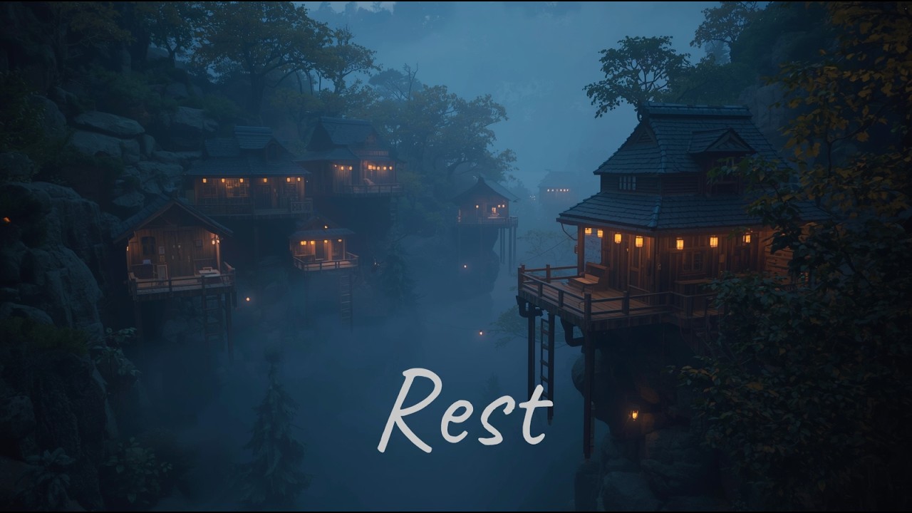 Peaceful Sleep Music | Floating Lantern Village Ambience for Deep Sleep & Relaxation 🌙 1 Hours