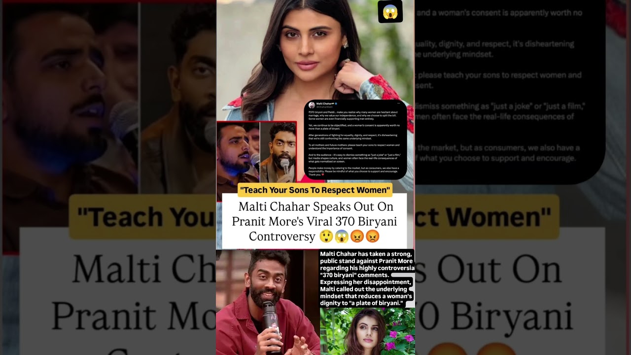 Malti Chahar express disappointment over Pranit More's ₹370 Biryani controversy #news#pranitmore