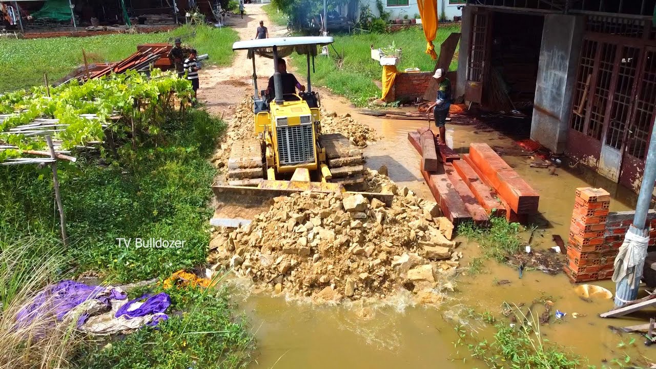 Perfectly Project!! Build Foundation Roads For Peoples By Truck Unloading Stone & Bulldozer Pushing