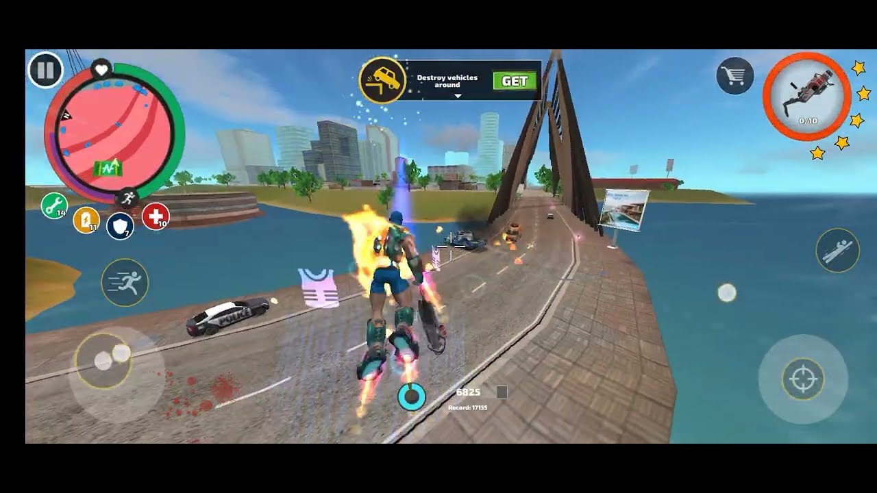 rope hero vice town  (rope hero big bang on sea bridge) rope hero destroy army tank and monster tank