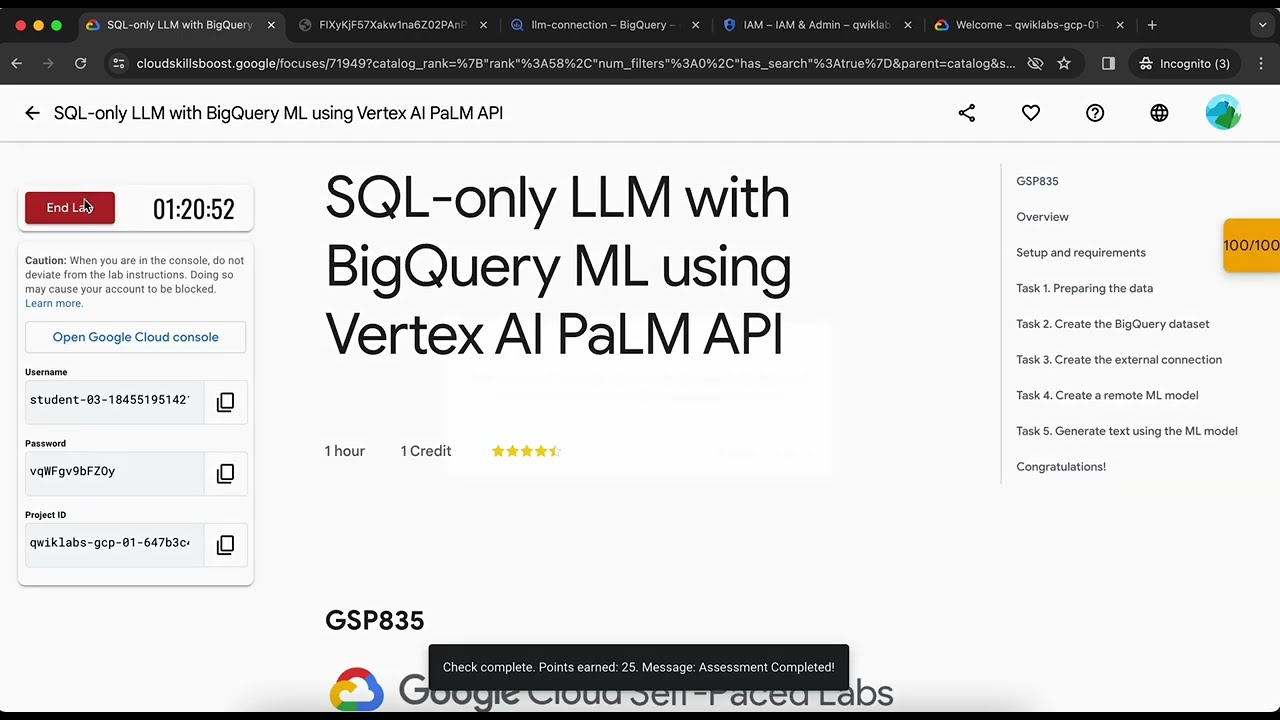 SQL-only LLM with BigQuery ML using Vertex AI PaLM API | GSP835