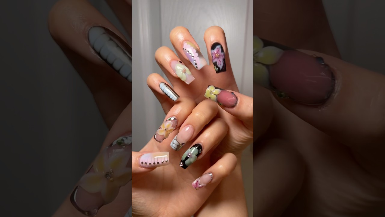 spring nails 💅🌸 #nails #nailart #nailinspo #3dnailart #springnails #flowernails