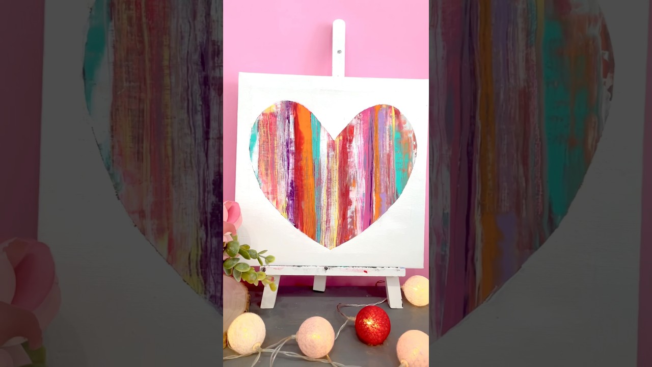 Cheap Heart Painting Idea with Squeegee Art 💖 #heartart #heartcraft #valentinescrafts