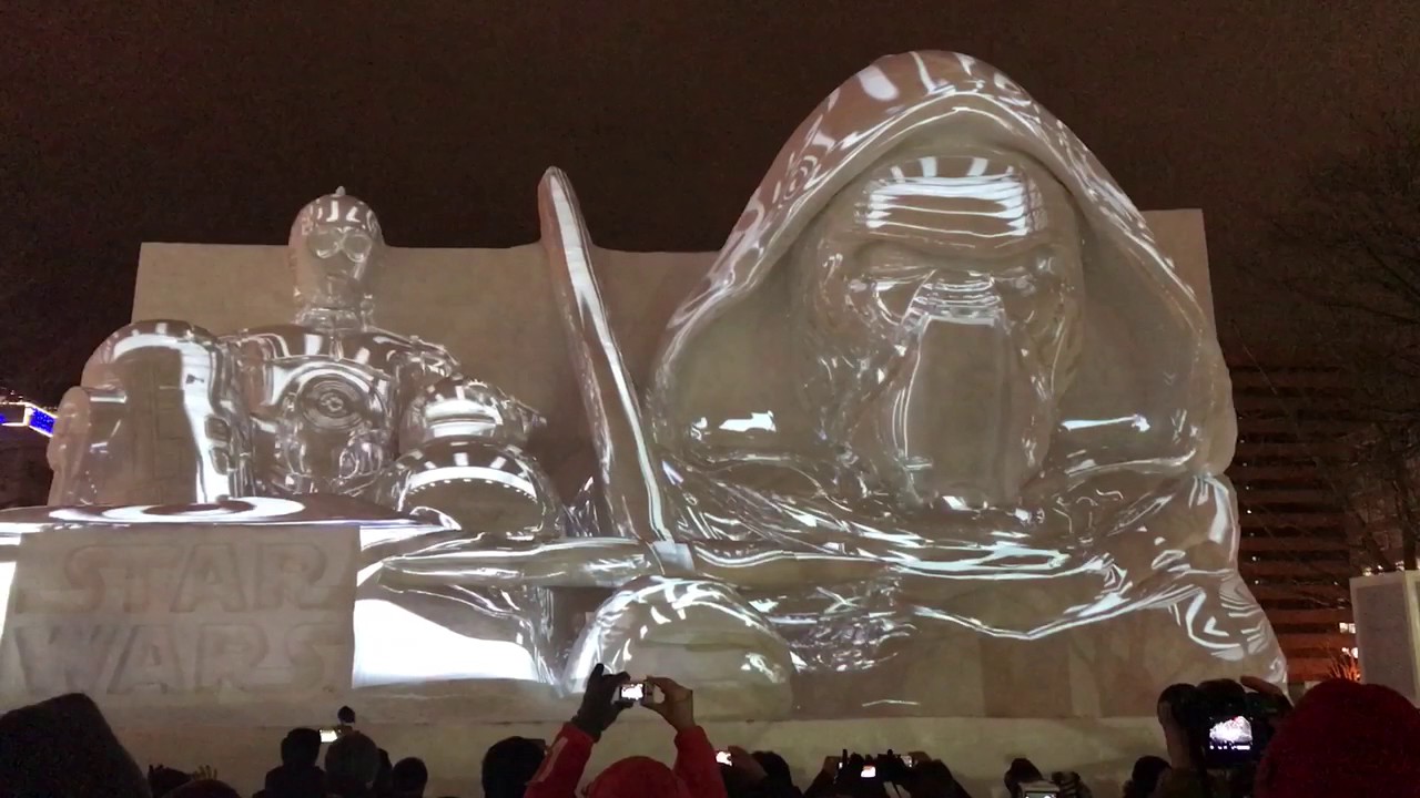 Star Wars show sculpture illumination at 2017 Sapporo Snow Festival