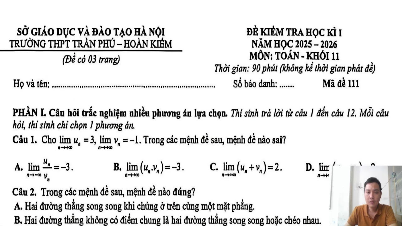 toán 11_SGK mới:Đề Thi hk1 toán 11_THPT Trần Phú - Hà Nội