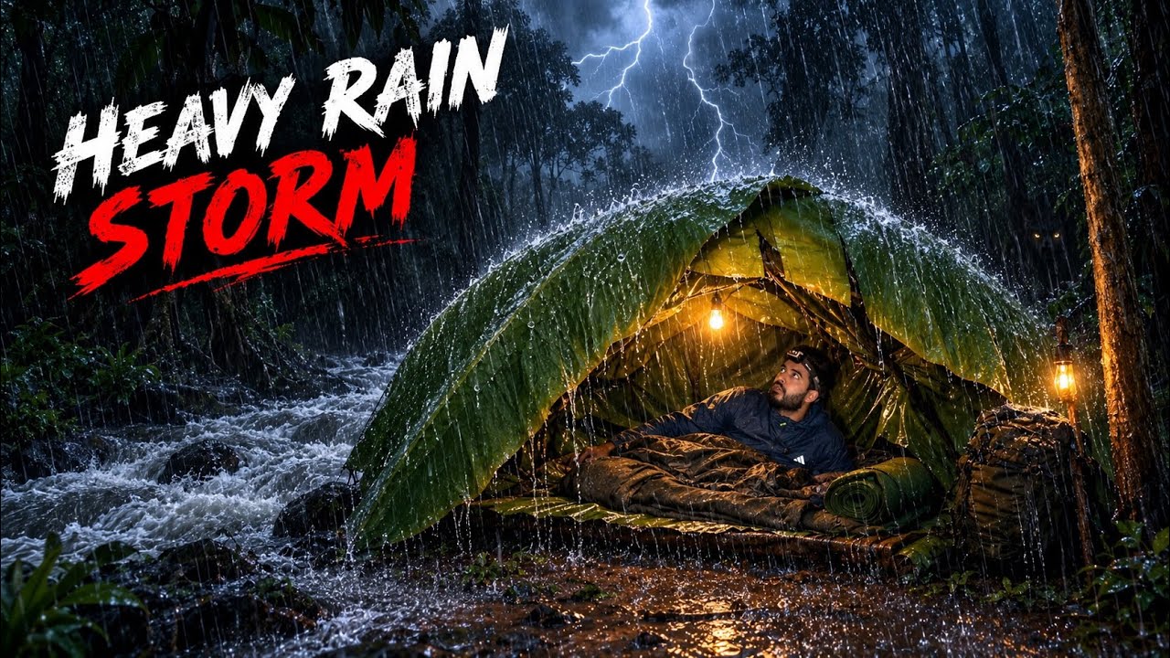 Solo Night Camping Through Endless Rain and Storm 🌧️