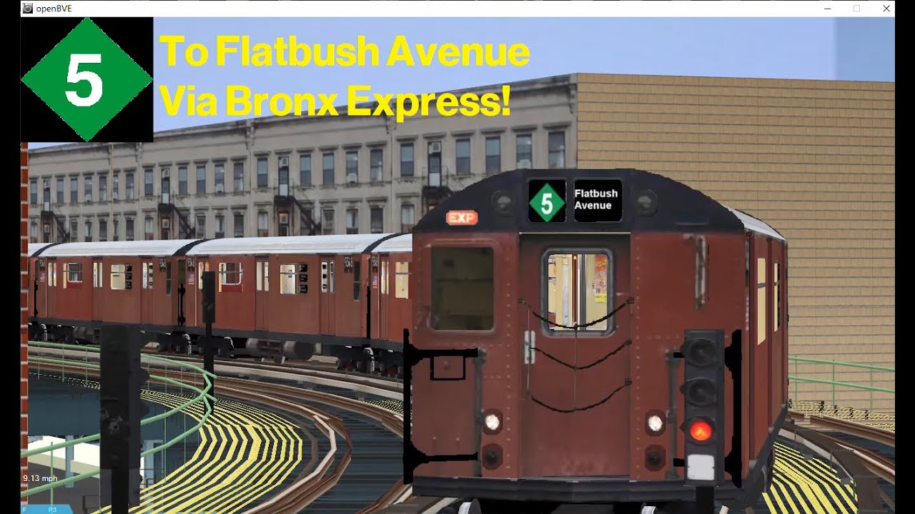 OpenBVE Throwback: 5 Train To Flatbush Avenue Via Bronx Express (R33WF Redbird)(1990s)