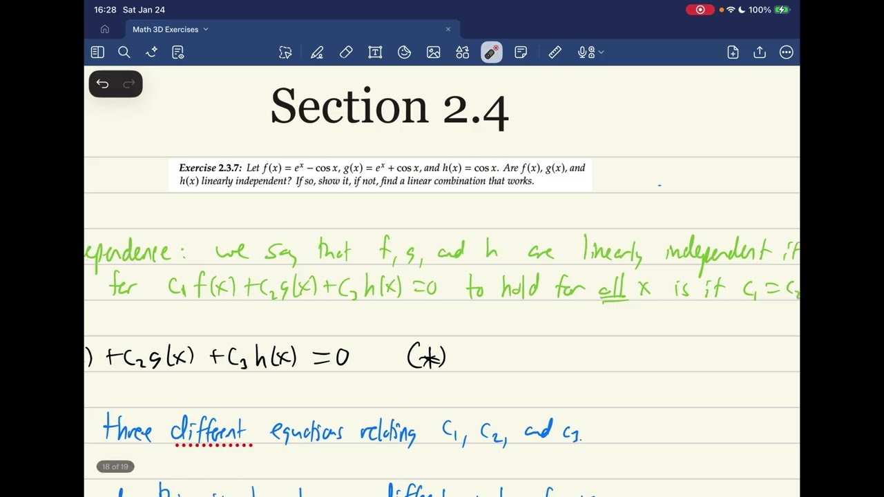 Differential Equations: Linear Independence of Three or More Functions