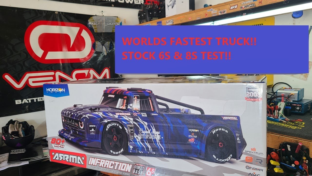 Arrma Infraction v2 speed runs , 6s and 8s batteries with Hobbywing Max6 