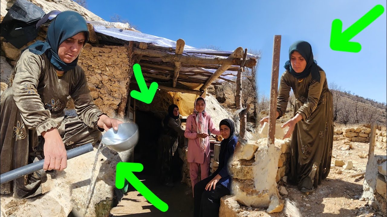 Mountain spring water used to build a stone hut by a brave mother