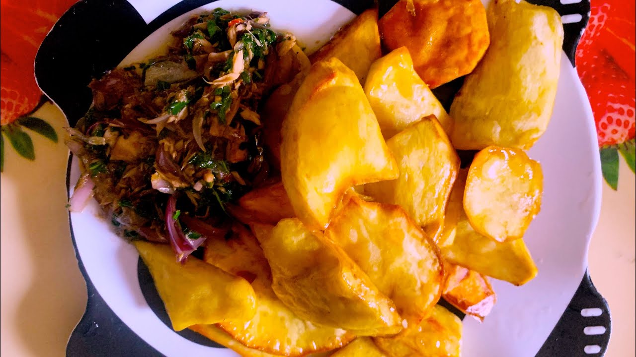 Smashed Fish sauce with Fried sweet potatoes for breakfast 