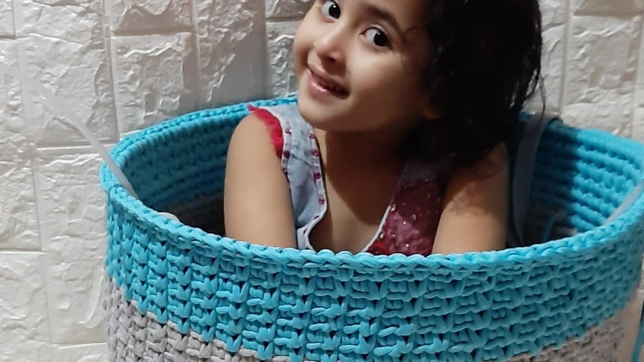 كروشيه باسكت او بوكس كبير جدا بخيط الكليم طوله نصف متر