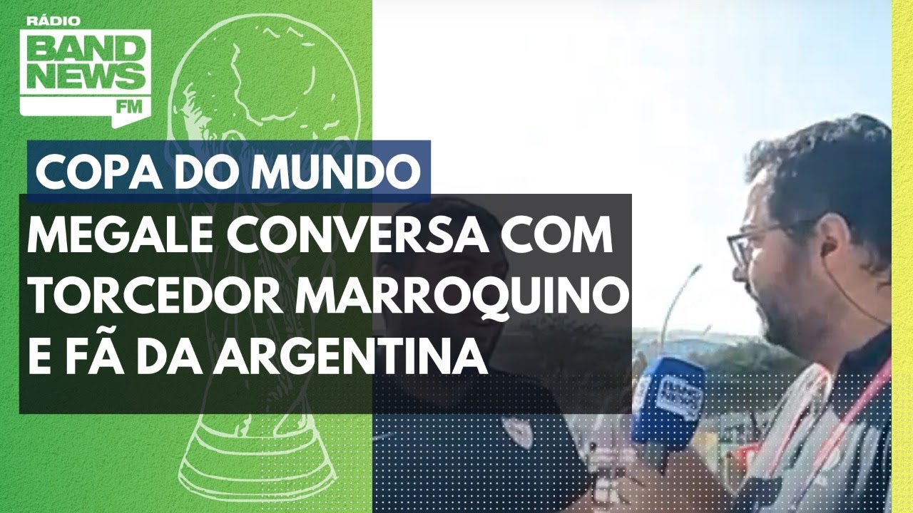 Luiz Megale conversa com torcedor marroquino e f&atilde; da Argentina