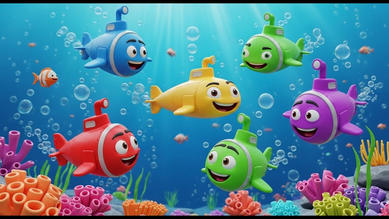 Cinco Pequenos Submarinos de Brinquedo Mergulham | Rimas Infantis e Canções para Bebês
