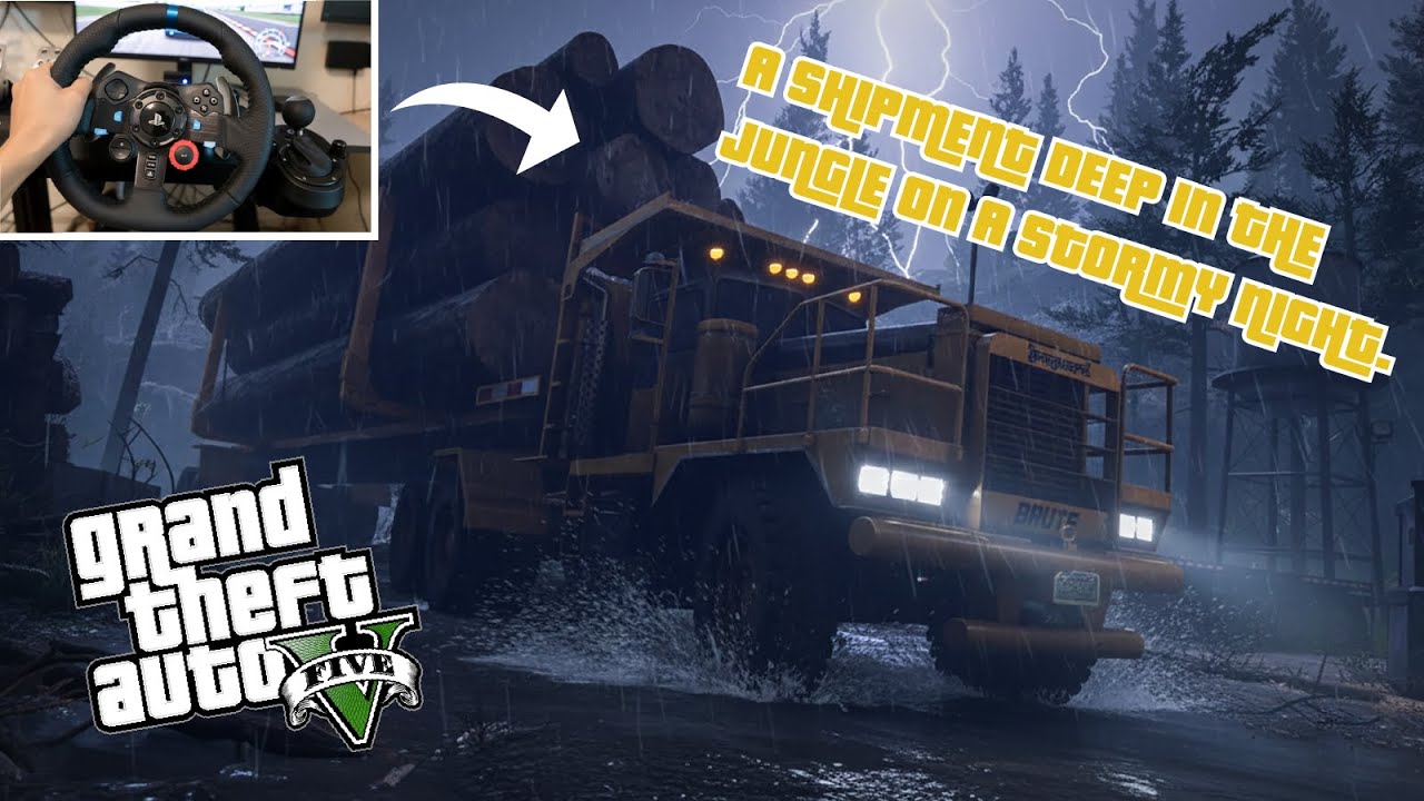 GTA 5 Challenge - Driving a Wood-Loaded Truck Through a Storm at Night
