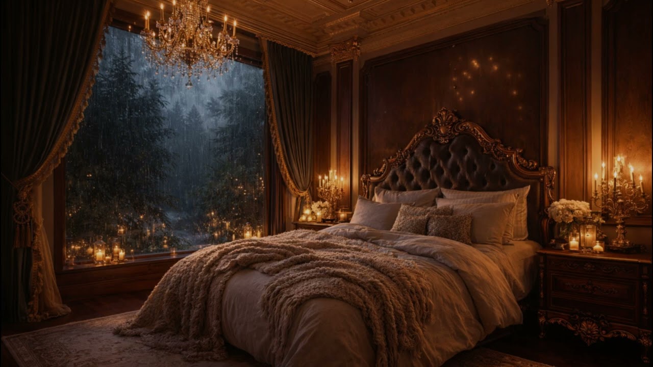 Rain Sounds for Deep Sleep | 8 Hours | Fall asleep in a Luxury Mansion Bed
