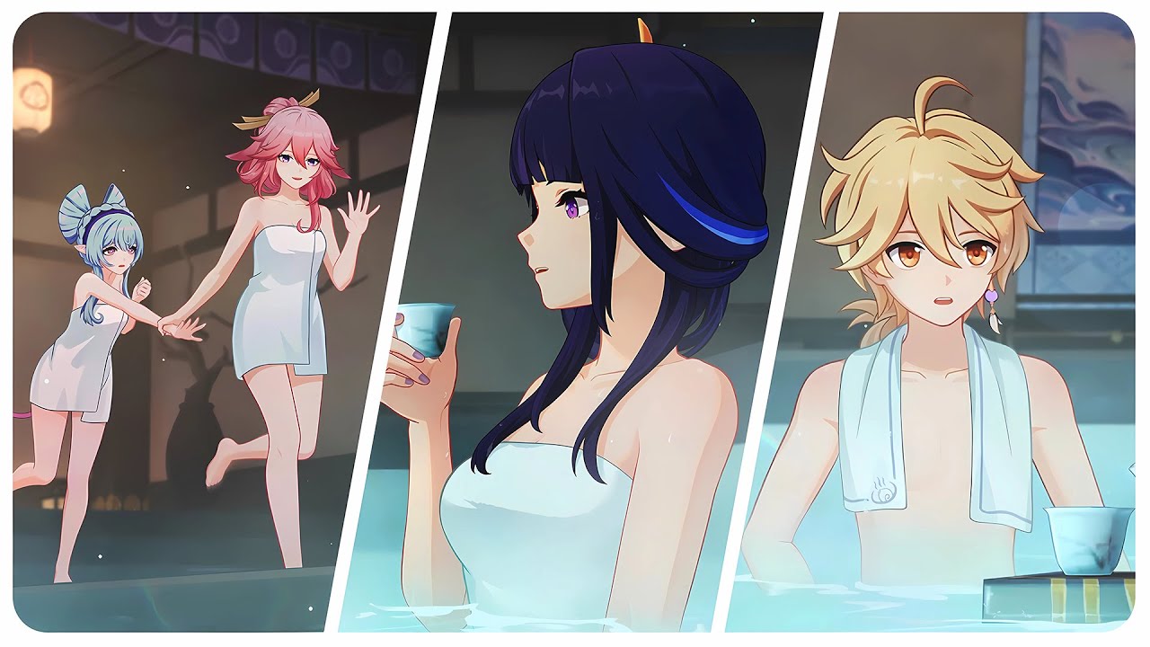 Raiden Bath Scene with Traveler, Yae Miko & Mizuki (Cutscene) Mikawa Festival | Genshin Impact 5.4