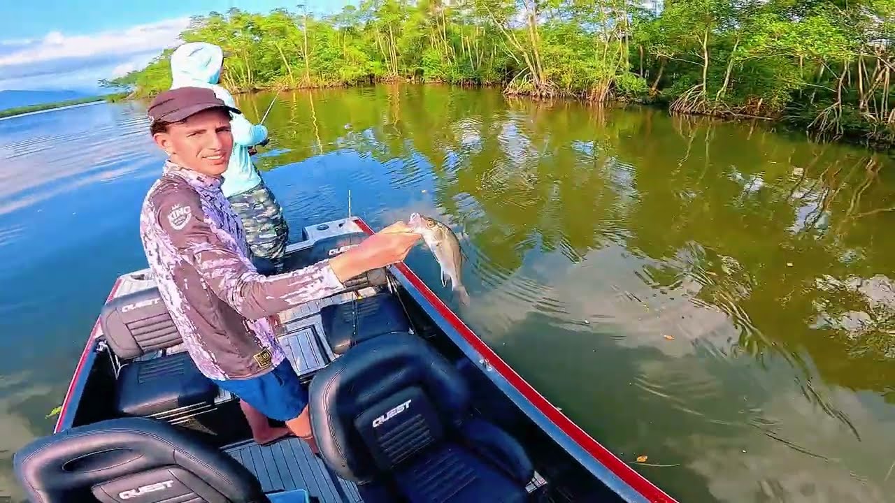PEIXE COMEU COM FORÇA BEM NA HORA QUE... PESCARIA com ISCAS ARTIFICIAIS no MANGUE de SANTOS/CUBATÃO