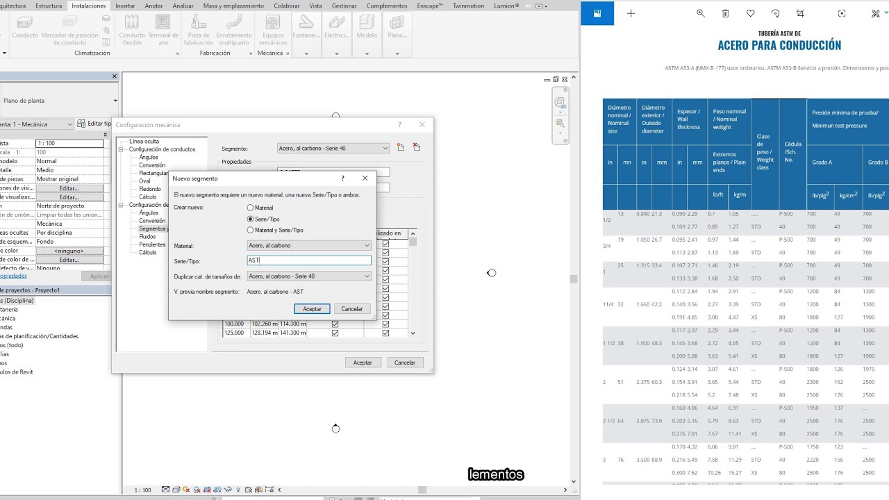 Revit: Creación tipo de tubería, de segmentos y tamaños