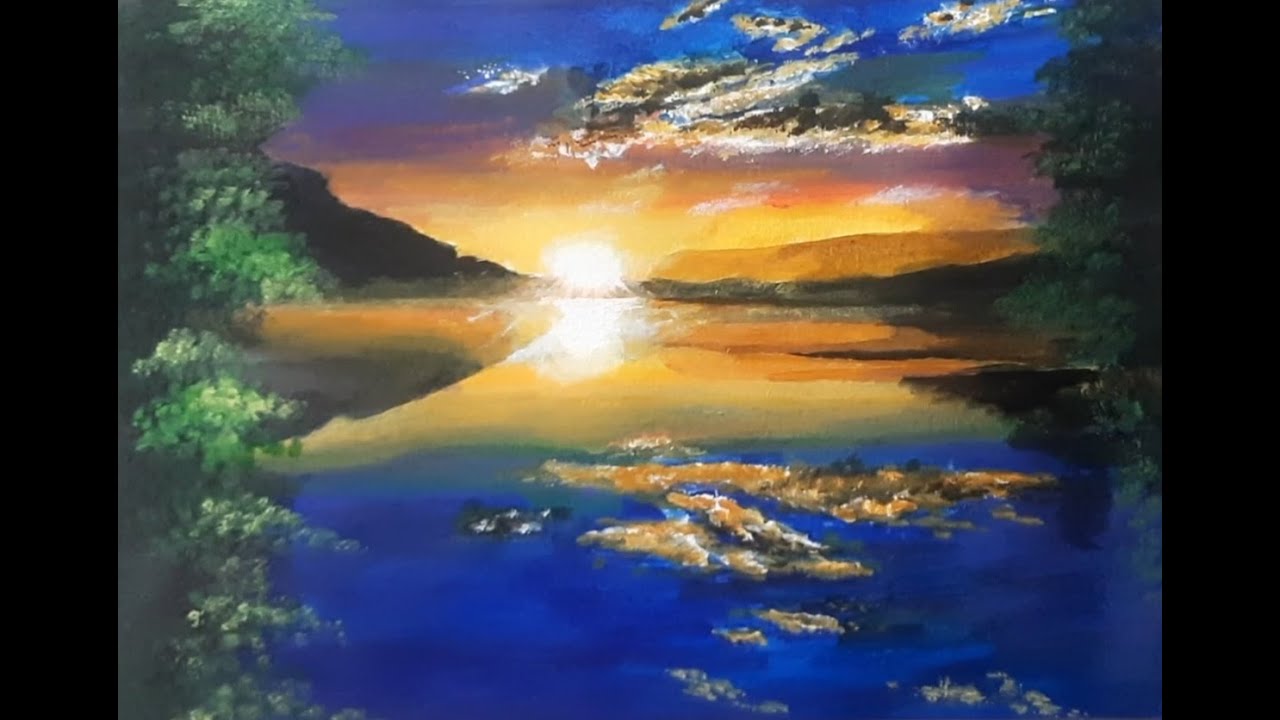 Rising Sun Landscape painting  with acrilics by Vinod  