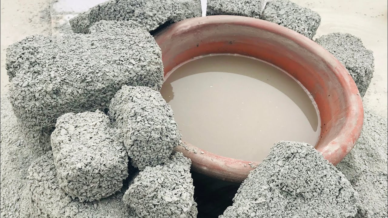 Grey concrete water crumbling in clay pot dedicated to @Haris  super gritty texture ||satisfying