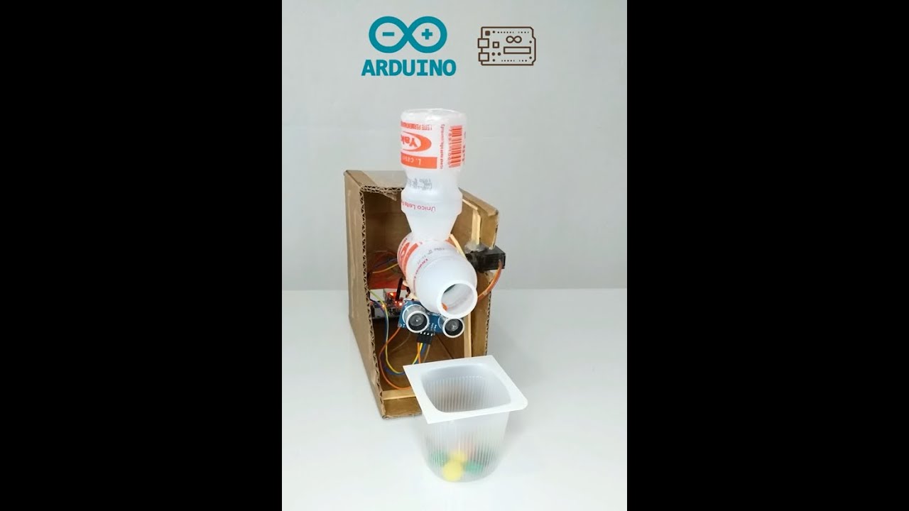 Projeto com ARDUINO UNO! Dispenser de Chocolate M&M feito com potes de Yakult.