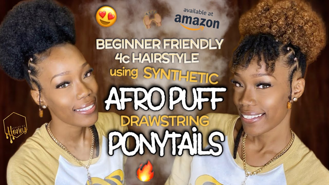 $9.99 Natural AFRO PUFF Synthetic Drawstring Ponytails 😍 on 4C hair | feat. STAMPED GLORIOUS Amazon