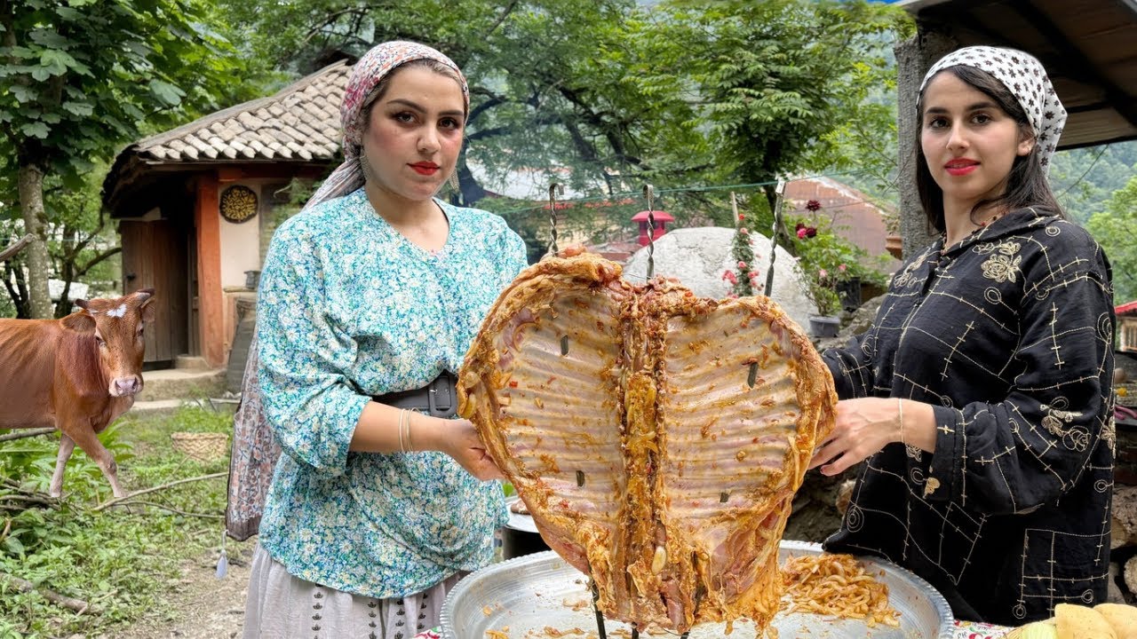 Village Life of Northern IRAN:Cooking Full Rack of Ribs with Potatoes in a Clay Oven