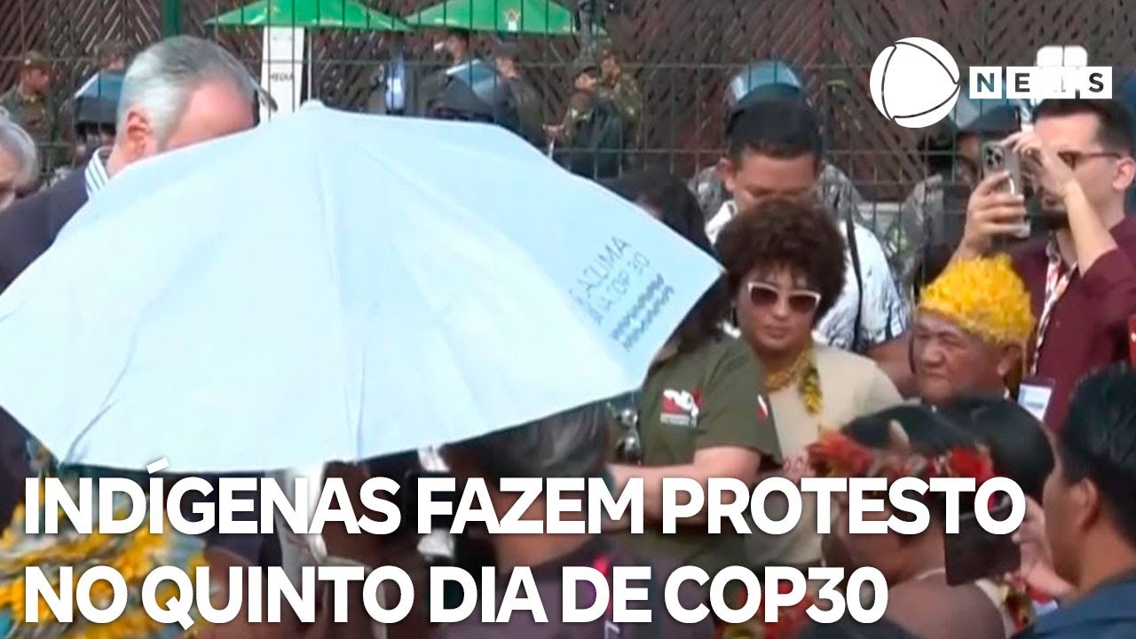 Ind&iacute;genas fazem protesto no quinto dia de COP30