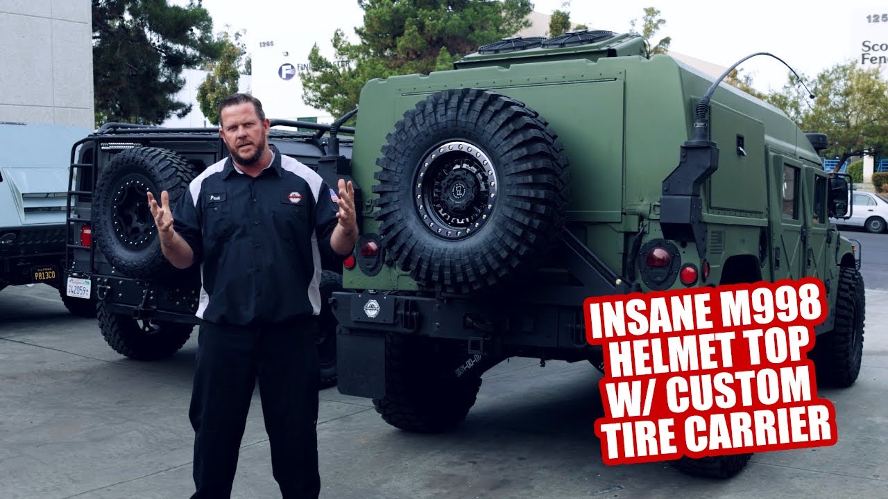 Insane M998 Humvee Helmet Top gets custom tire carrier!