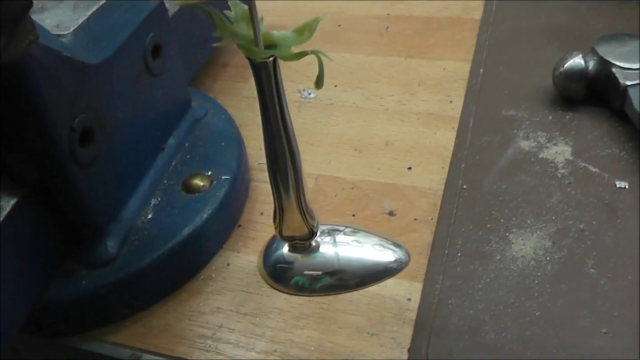 Making a vase out of silver spoon and knife