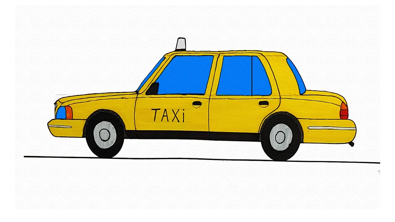 How to easy drawing Taxi for Kids - Children's Coloring Book with Paiting