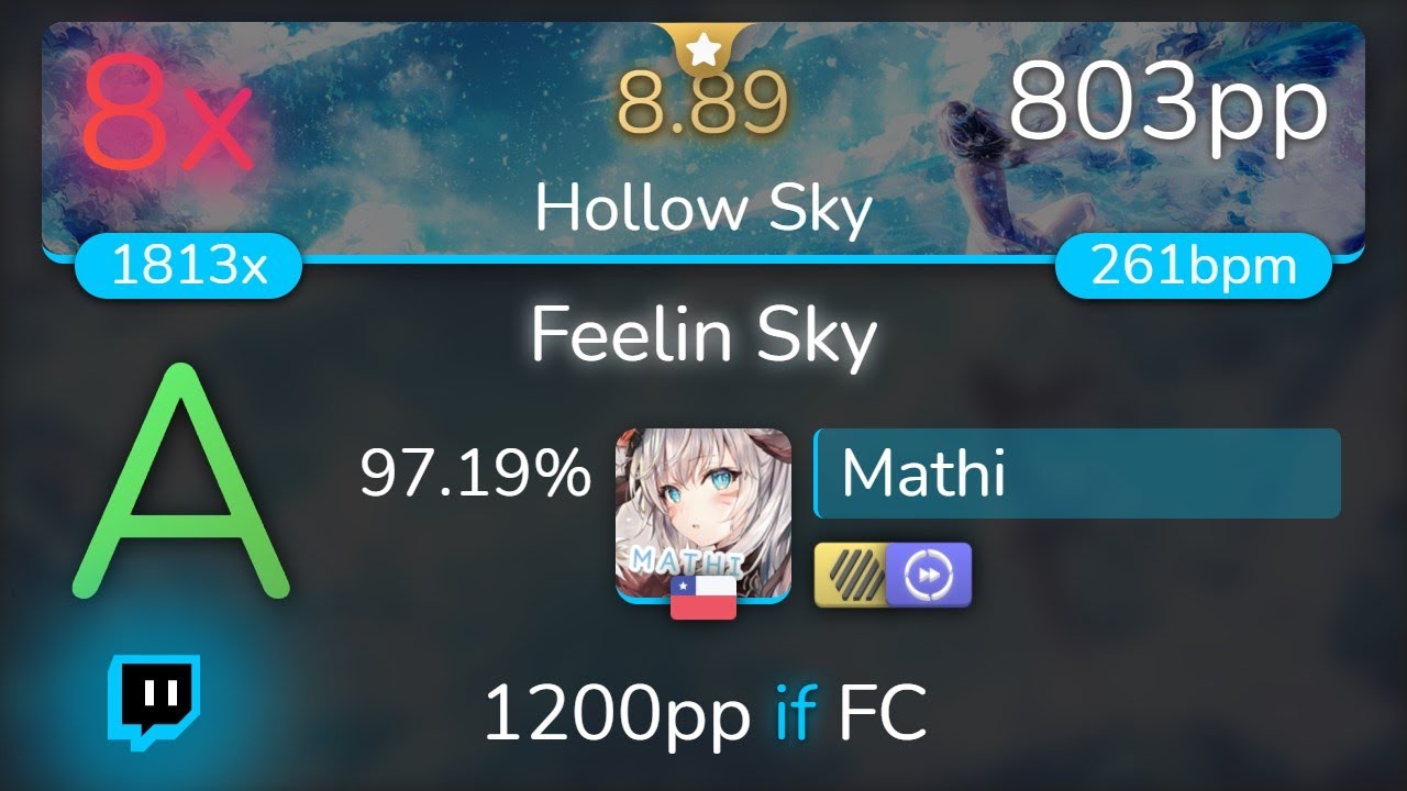 [Live] Mathi | Camellia & DJ Genki - Feelin Sky [Hollow Sky] +HDDT 97.19% {803pp 8❌} - osu!