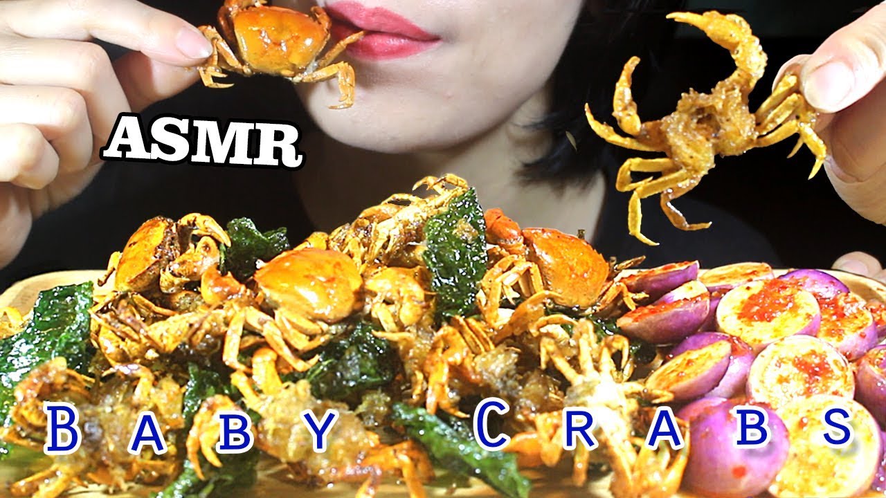 Fried Baby Soft Shell Crabs with Piper Lolot * ASMR EXTREME CRUNCH* Ăn cua đồng rang lá lốt