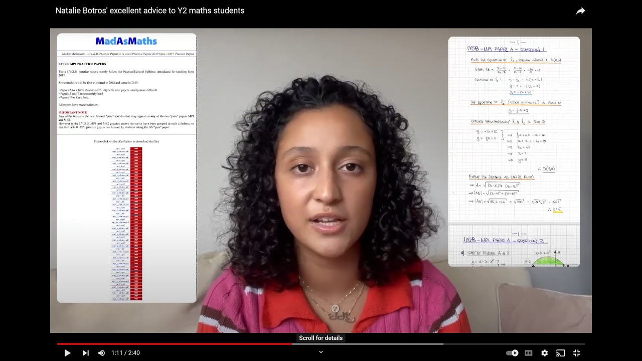 Natalie Botros' excellent advice to Y2 maths students