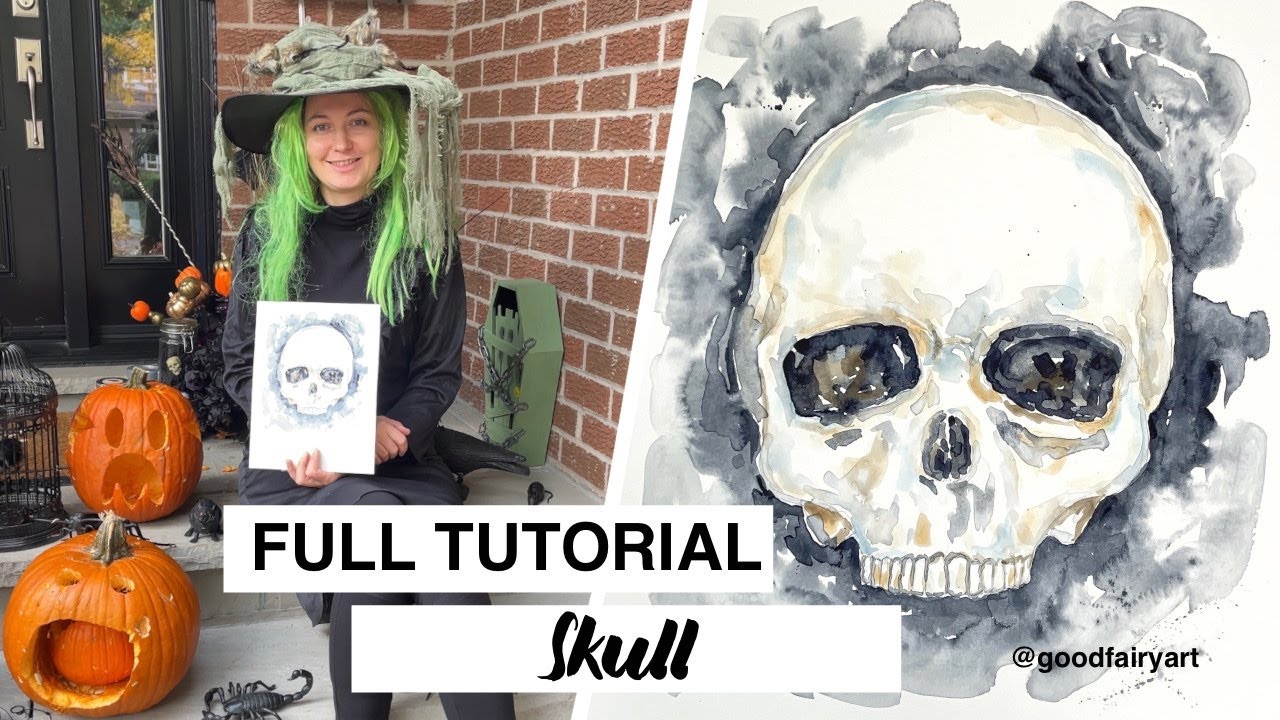 Step by step Skull Painting - Easy Watercolor Tutorial