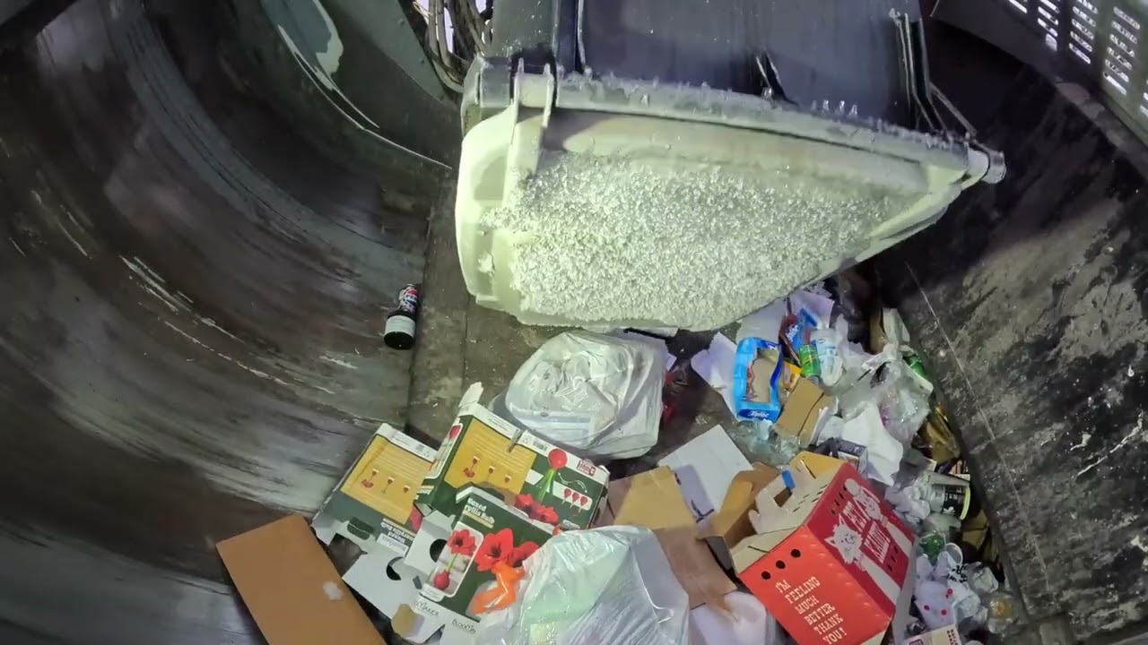 Garbage truck hopper POV: Post holiday recycling Part 2