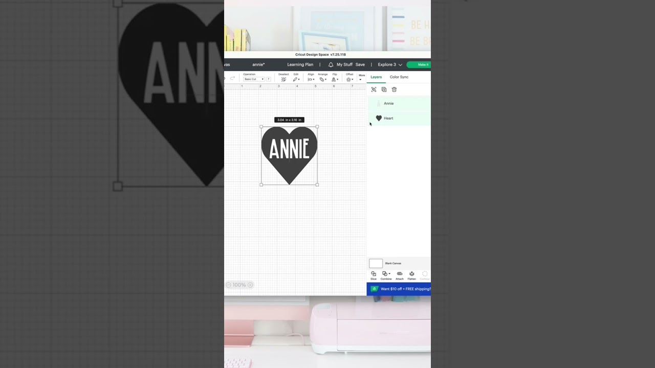 How to make a name cut out inside a heart on design space with the Cricut | ￼Cricut for beginners