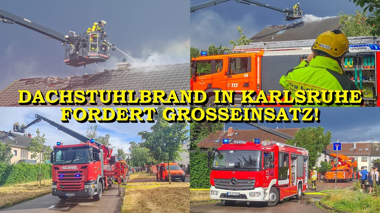 [GROSSE DOKU] KRÄFTIGES GEWITTER ÜBER KARLSRUHE | - BLITZ SCHLÄGT IN DACHSTUHL EIN - | FEUERWEHR