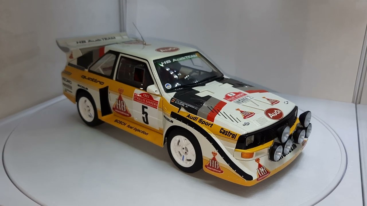 vidéo AUDI SPORT QUATTRO S1 #5 - RÖHRL/GEISTDÖRFER - WINNER RALLY SAN REMO 1985 Autoart 1/ 18
