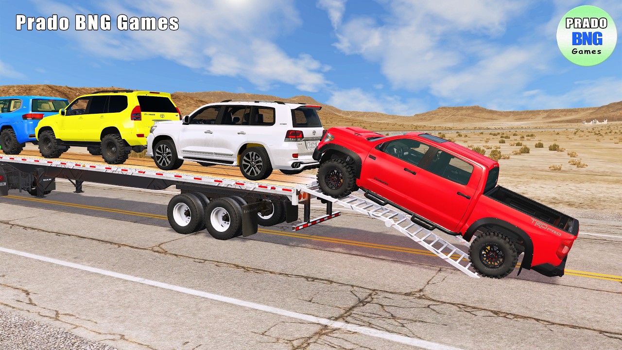 Toyota, Mercedes, трактор и грузовик с платформой против поезда &ndash; BeamNG.drive 461