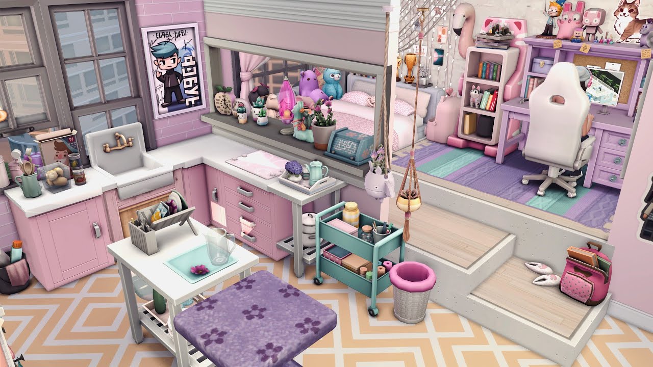 I've built a gamer girl's DREAM APARTMENT!!! || Kawaii anime style || The Sims 4 Speed build