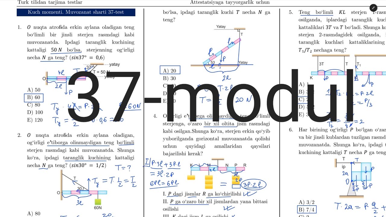 37-modul yechimlari. Turkcha Ayt-fizika tarjima kitobi