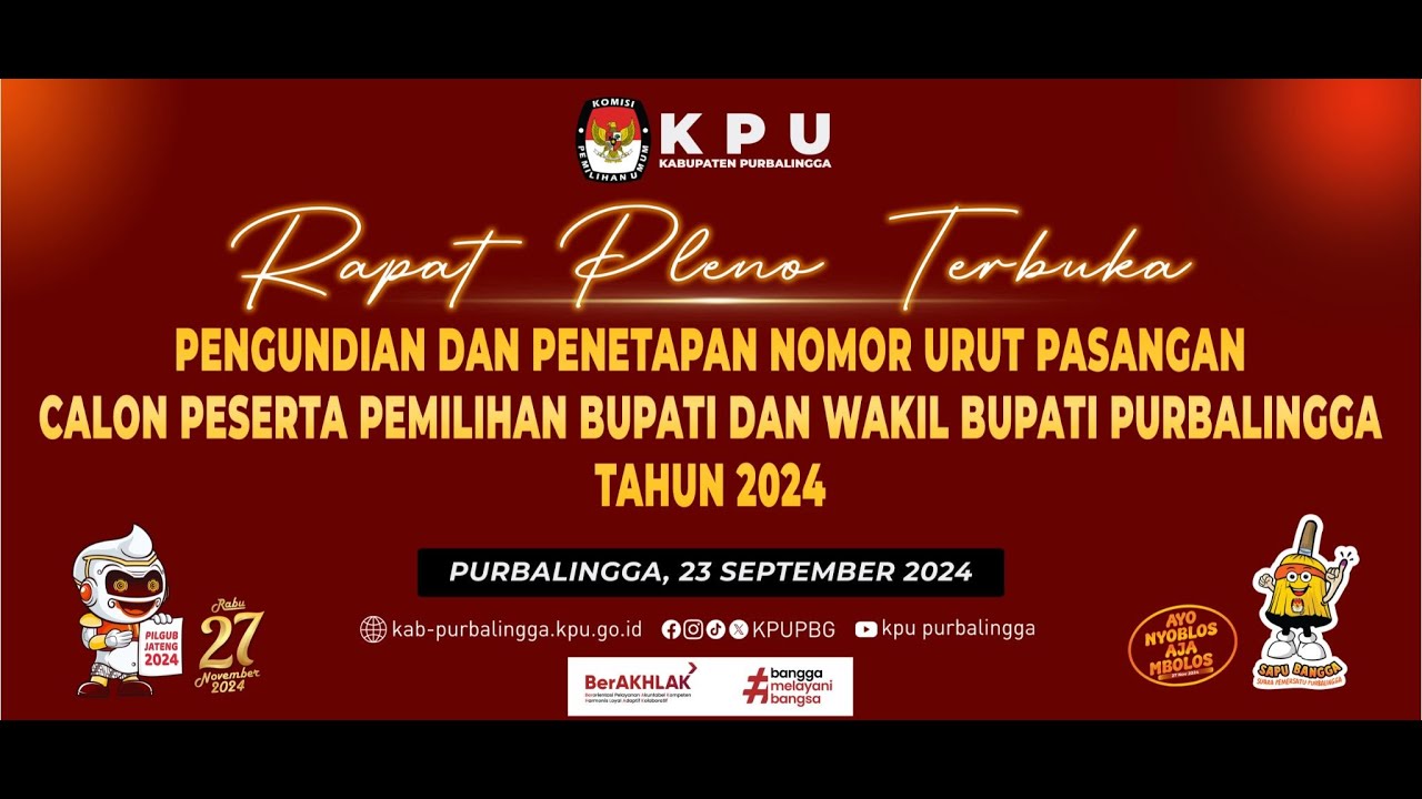 Rapat Pleno Terbuka Pengundian Nomor Urut Pemilihan Bupati dan Wakil Bupati Purbalingga Tahun 2024