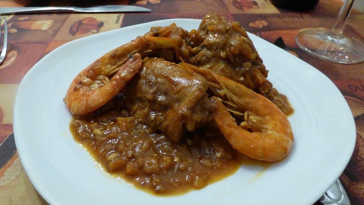 Куриные ножки с креветками (mar i muntanya). 🐔🦐🇪🇸