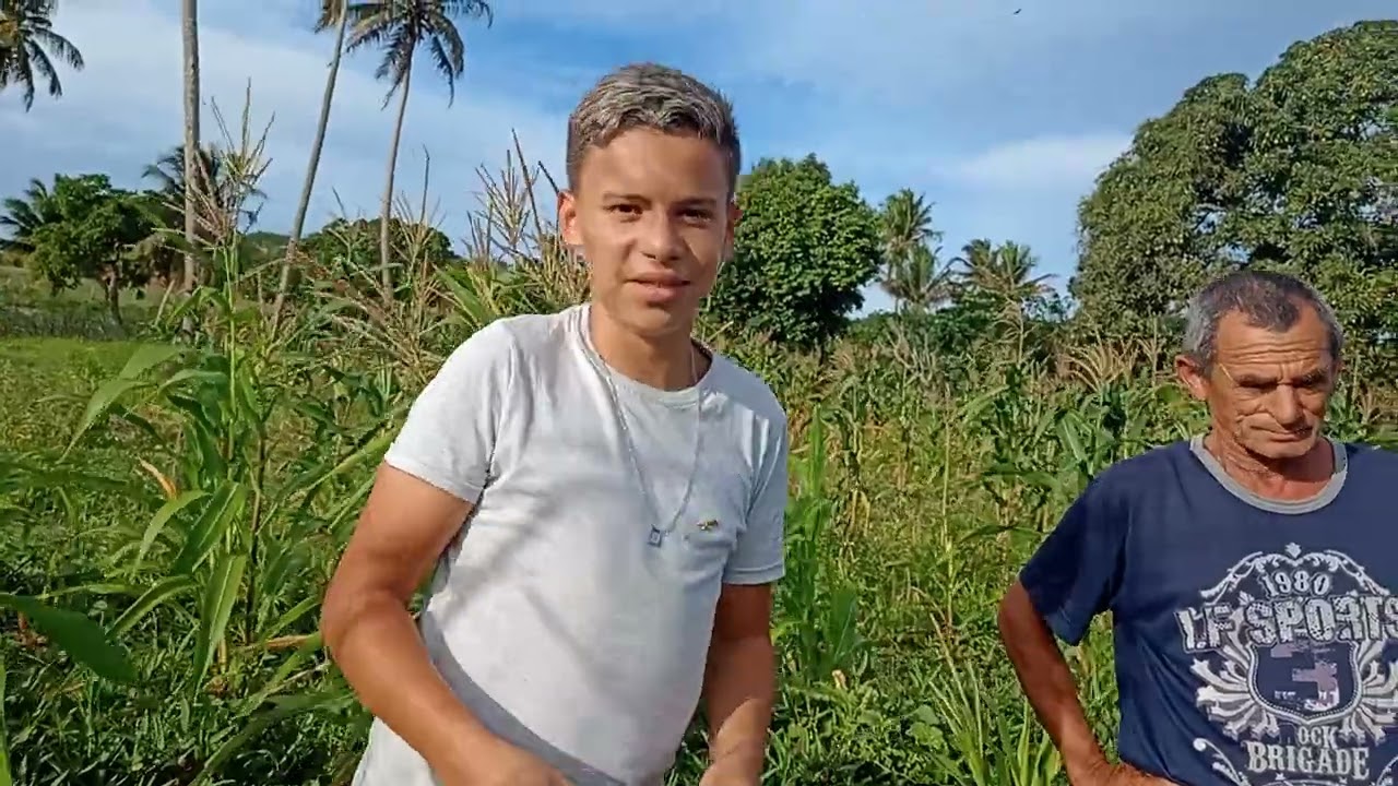 Luiz amostrando aplatação de Batata e milho 