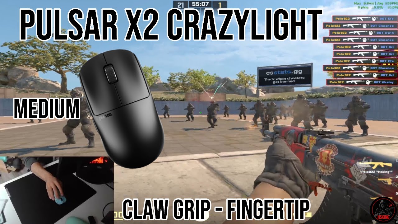 Обзор Pulsar X2 CrazyLight Medium на CS2 (идеальная мышь для кончиков пальцев)